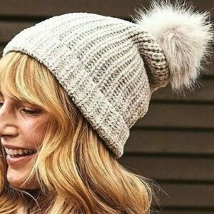 Jules Kae Pom Pom Beanie Hat Light Grey Gray